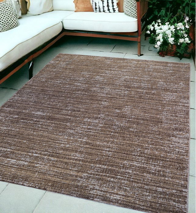 6' X 9' Striped Stain Resistant Indoor / Outdoor Area Rug - Brown / Ivory