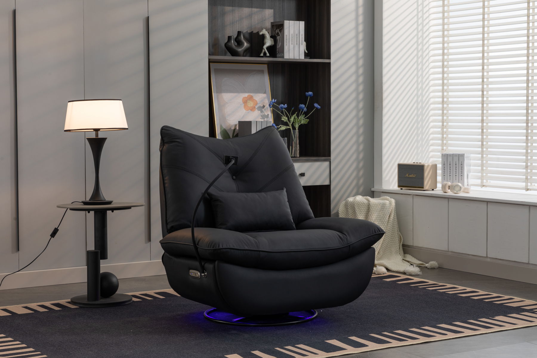 270 Swivel Glider Recliner Chair, Power Recliner Rocking Chair, USB Port Charge For Nursery Chair With Atmosphere Lamp For Living Room Bedroom Apartment