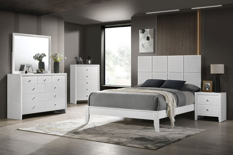 Denker - Bedroom Set White 5 Pc. Bed, Dresser, Mirror, Chest, Nightstand by Crown Mark | Bel Furniture