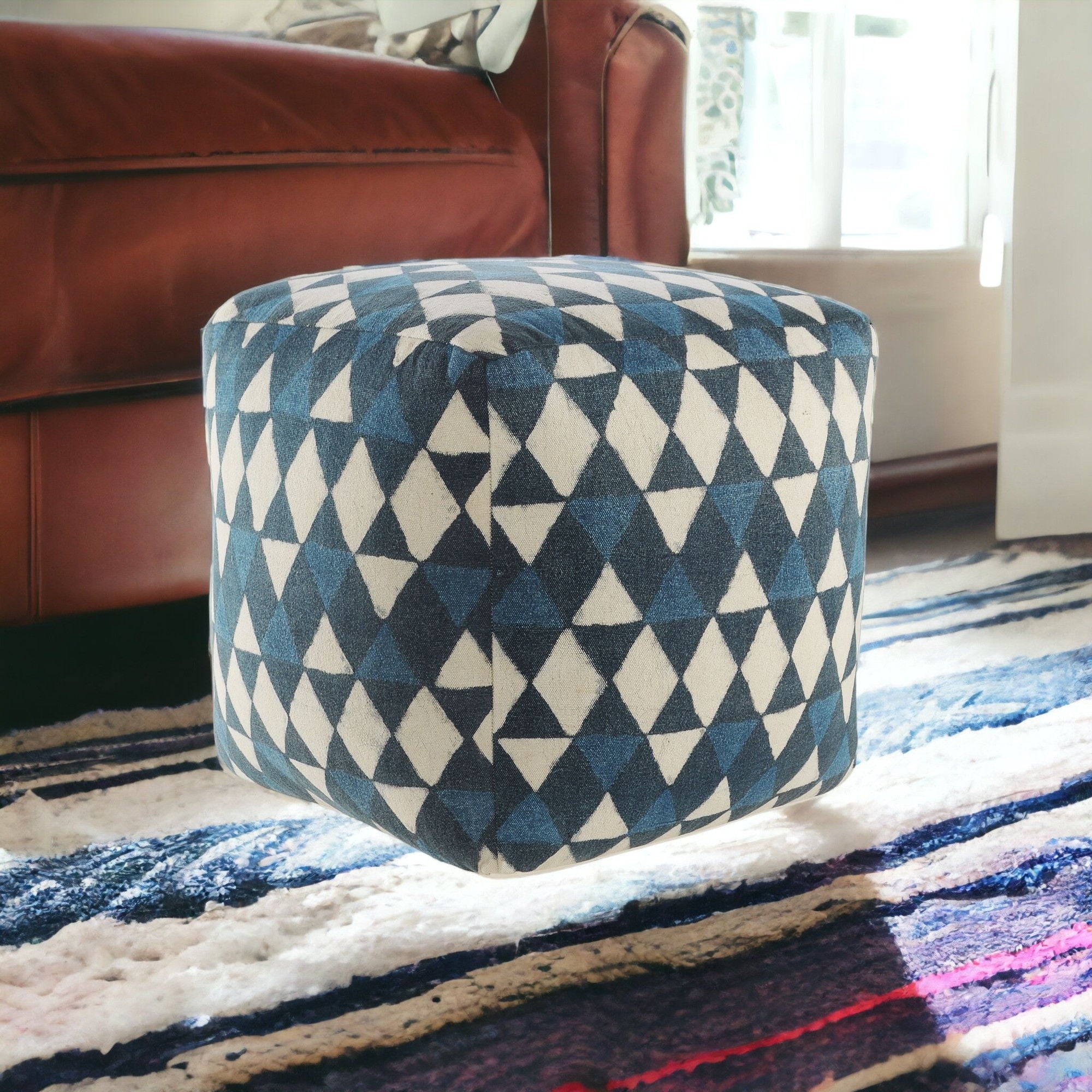 Cotton Ottoman 20" - Blue