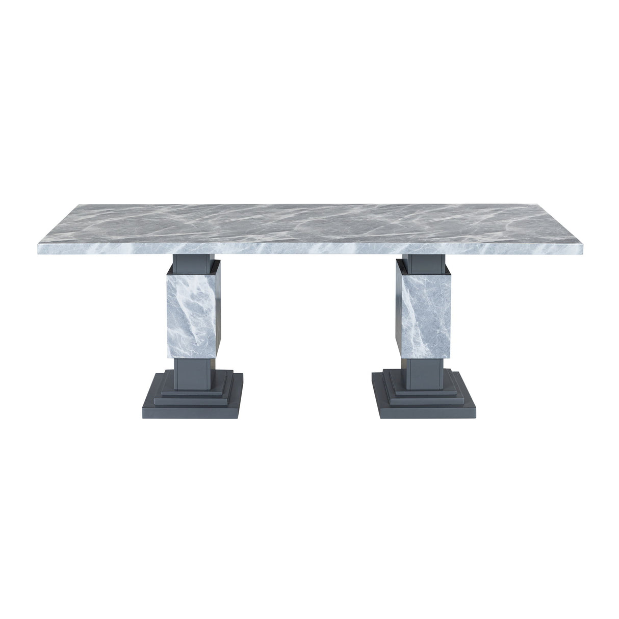Michelle - Dining Table With Double Pedestal Marble Detailing - Gray