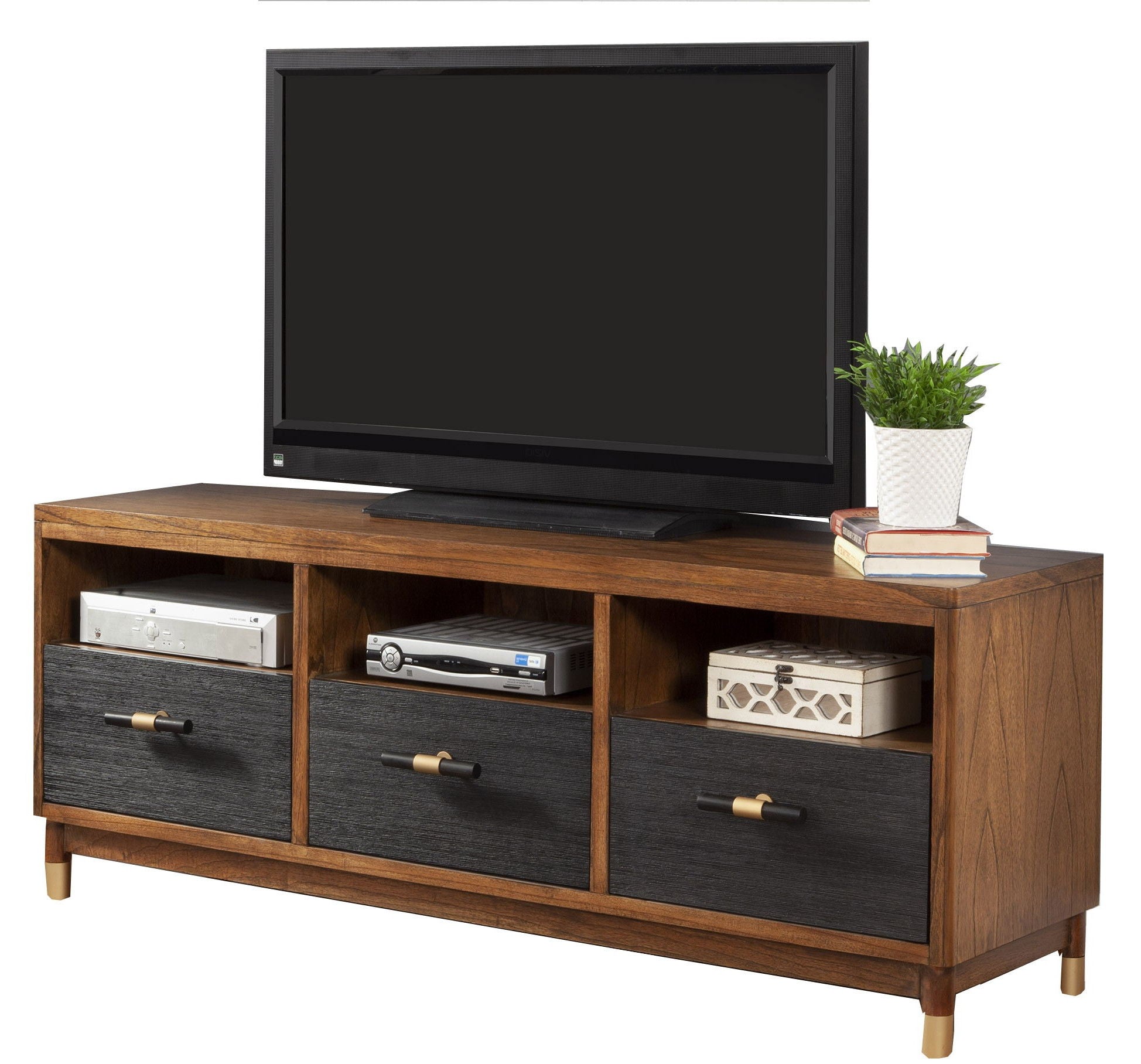 Mahogany Solids & Veneer Open Shelving TV Stand - Brown / Black