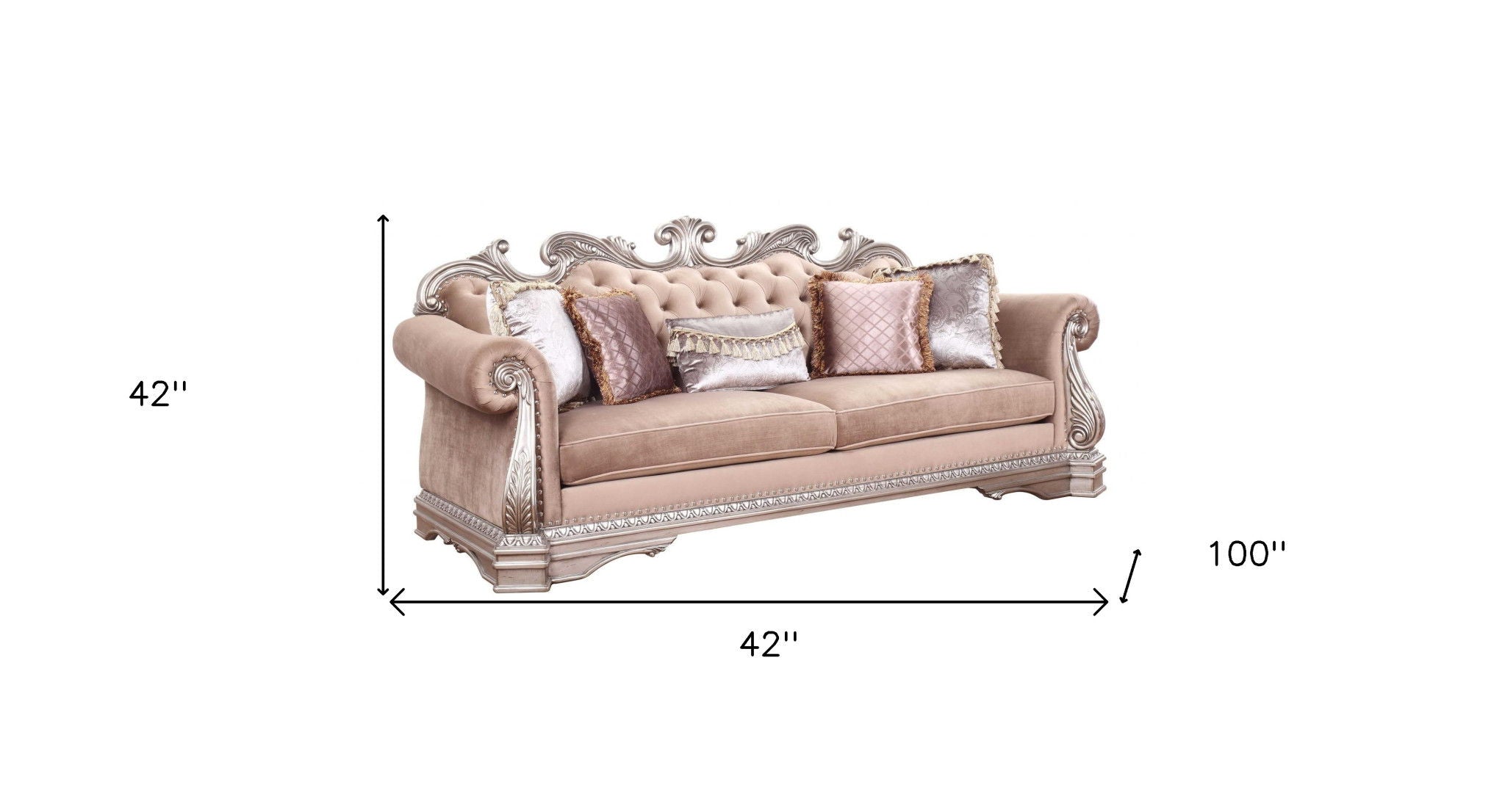 Velvet Sofa And Toss Pillows With Champagne Legs - Light Pink