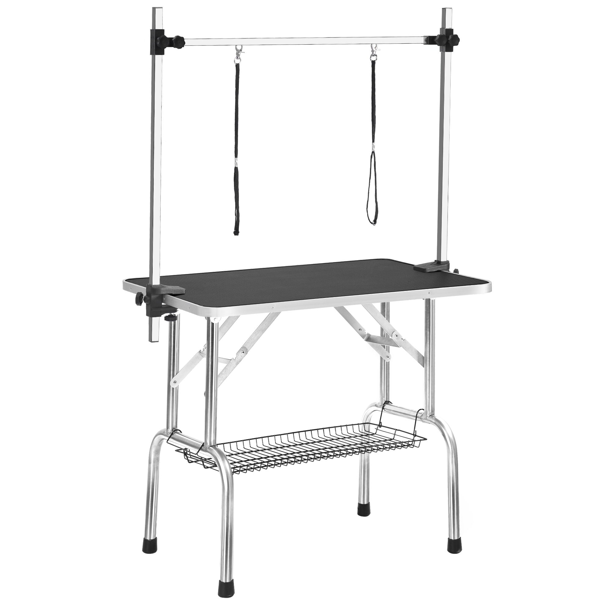 Professional Dog Pet Grooming Table Adjustable Heavy Duty Portable With Arm & Noose & Mesh Tray - Black