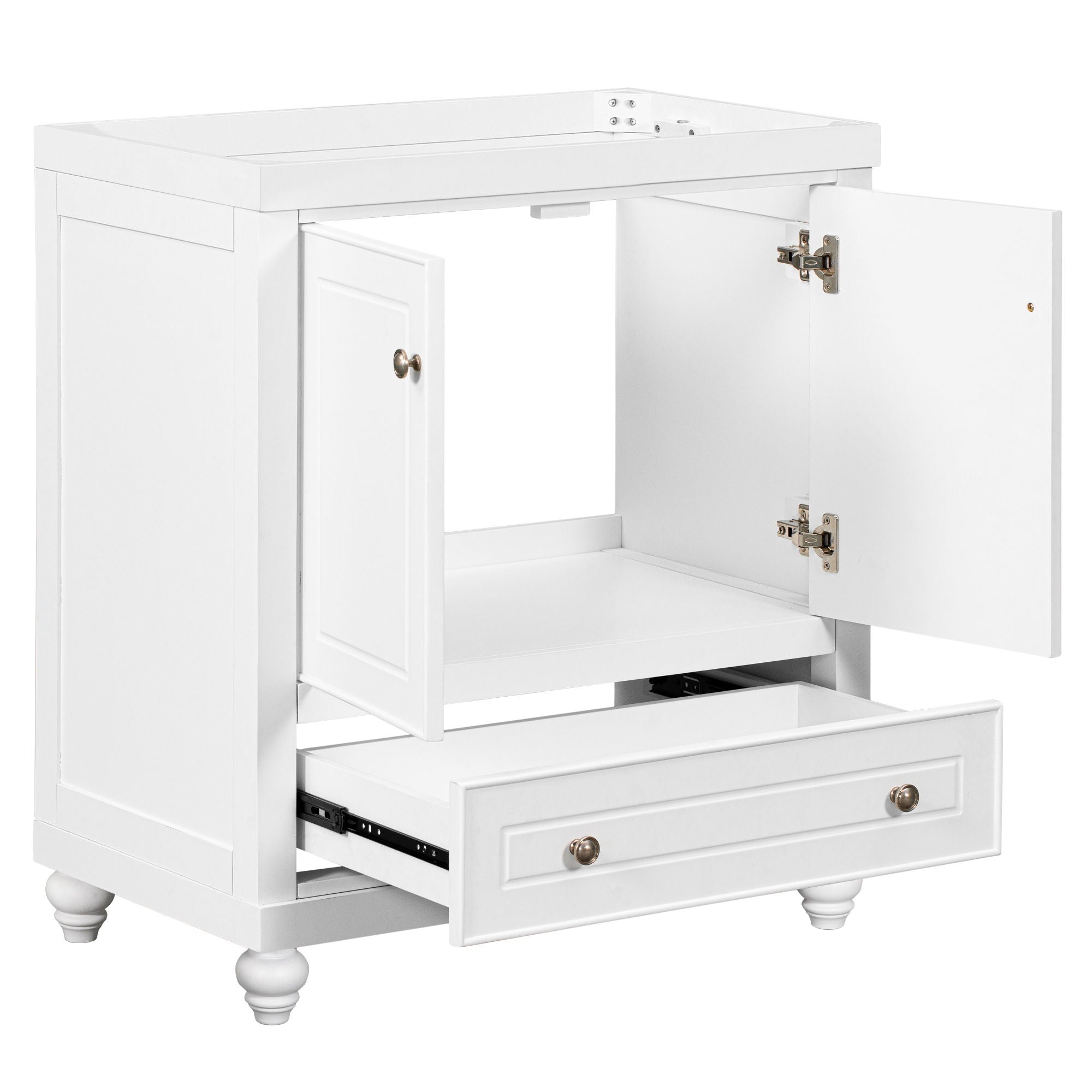 Bathroom Vanity Without Sink, Base Only, Cabinet With Doors And Drawer, Solid Frame And MDF Board - White