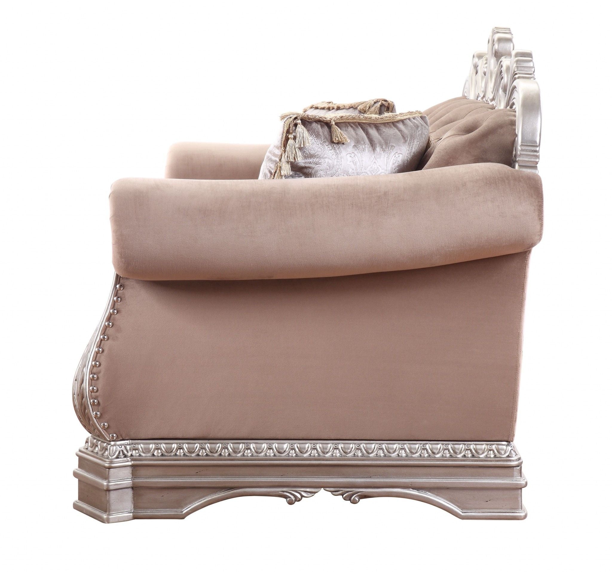 Velour Loveseat And Toss Pillows - Champagne