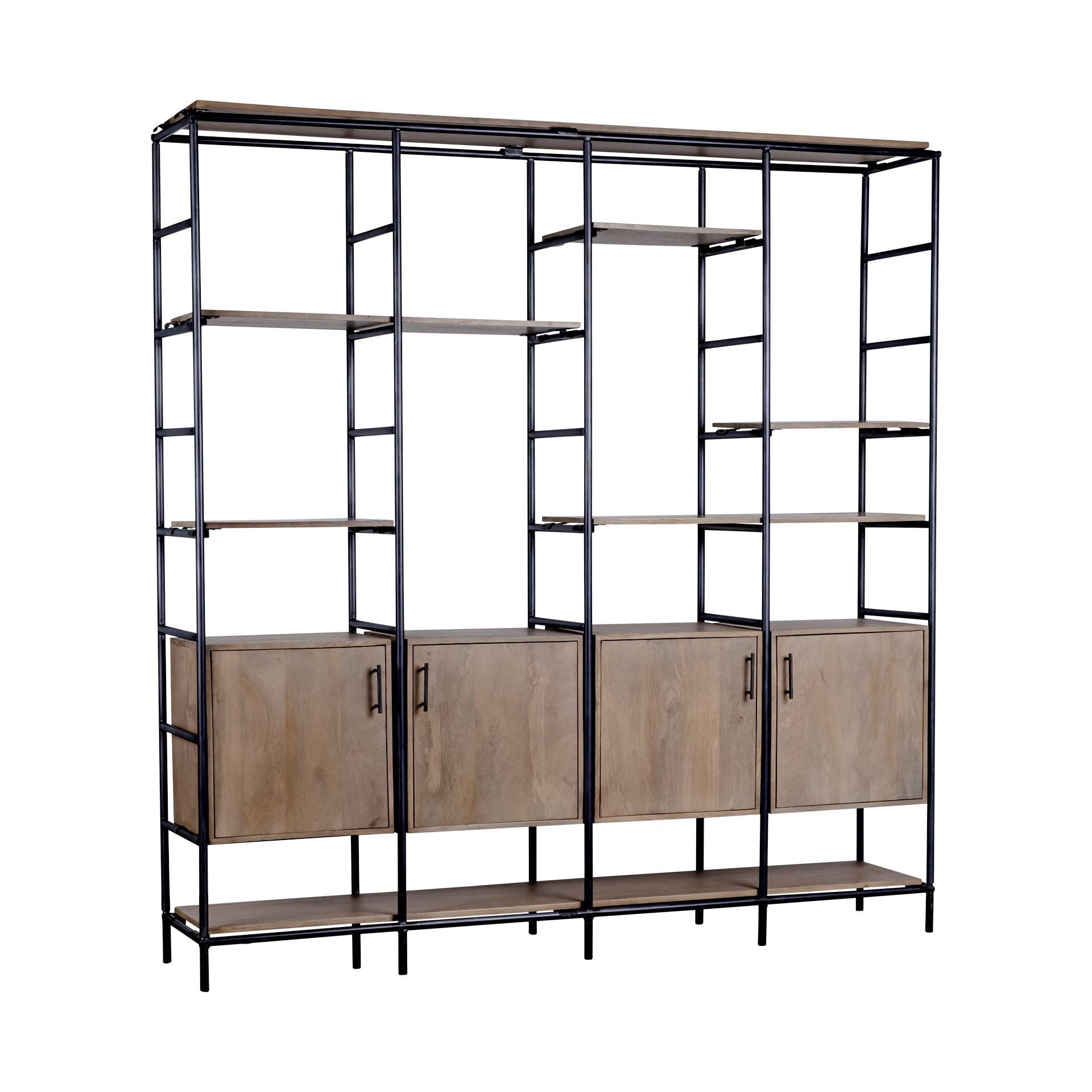 Wood And Metal Multi Shelves Shelving Unit - Medium Brown