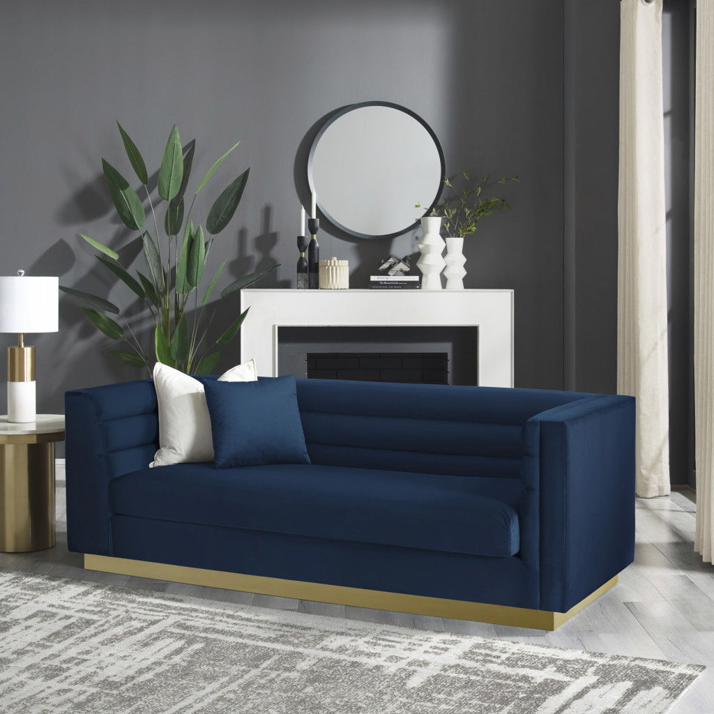 Velvet Sofa With Legs - Navy Blue