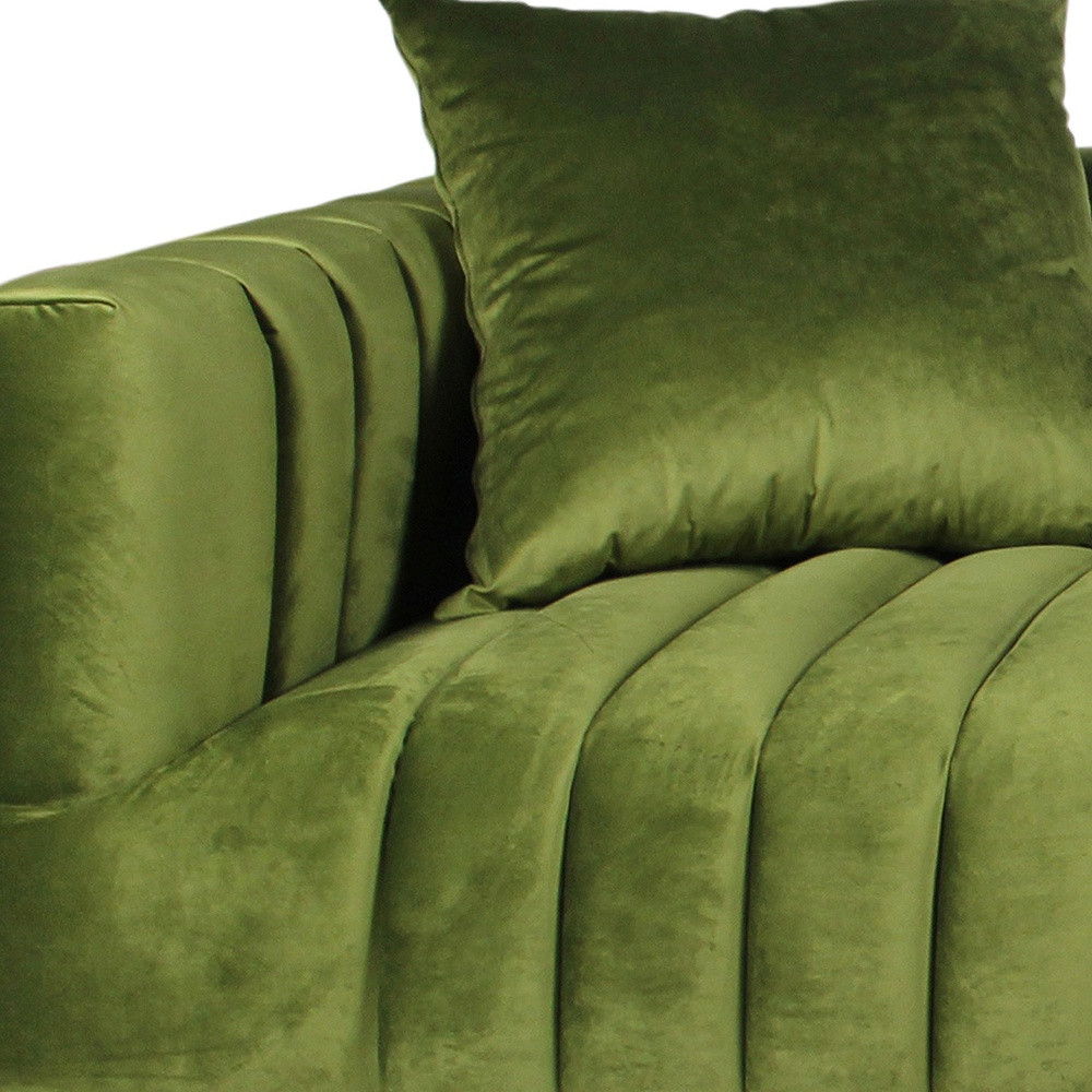 Moss Velvet Sofa With Two Toss Pillows - Green / Gold