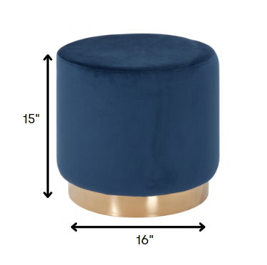 Velvet Footstool Ottoman - Blue / Gold