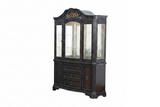 Espresso Traditional China Cabinet with Glass Hutch & Buffet Storage