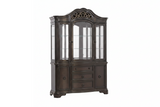 Espresso Traditional China Cabinet with Glass Hutch & Buffet Storage