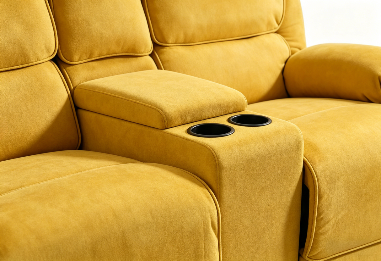 Yellow Manual Reclining Sofa & Loveseat Set with Storage Console and Cup Holders
