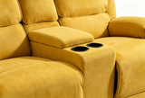 Yellow Manual Reclining Sofa & Loveseat Set with Storage Console and Cup Holders