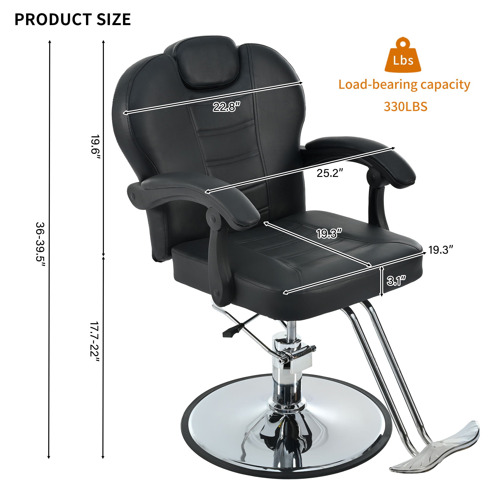 Classic Reclining Barber Chair Salon Chair For Hair Stylist With Heavy Duty Hydraulic Pump, 360° Rotation, Tattoo Chair Shampoo Beauty Salon Equipment, Max Load Weight 330 Lbs