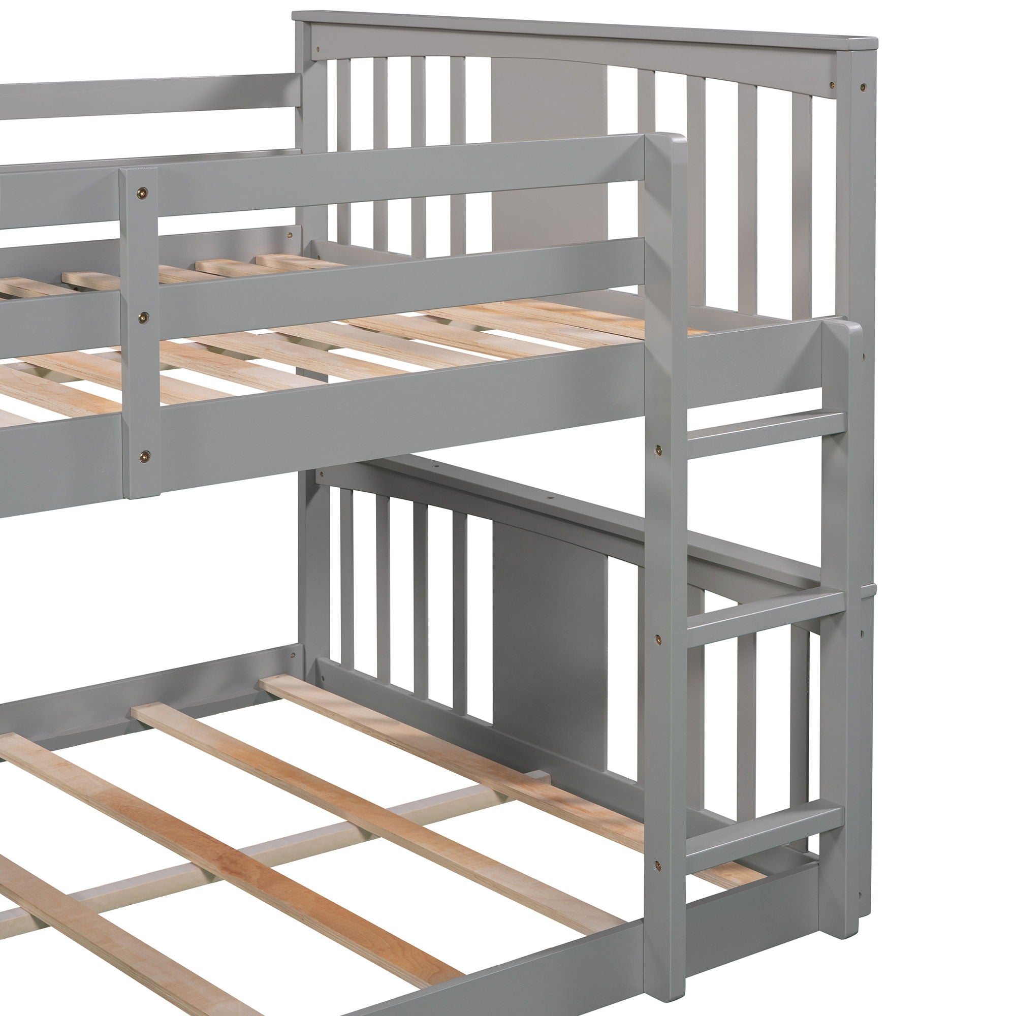 Full Over Full Bunk Bed With Ladder - Gray