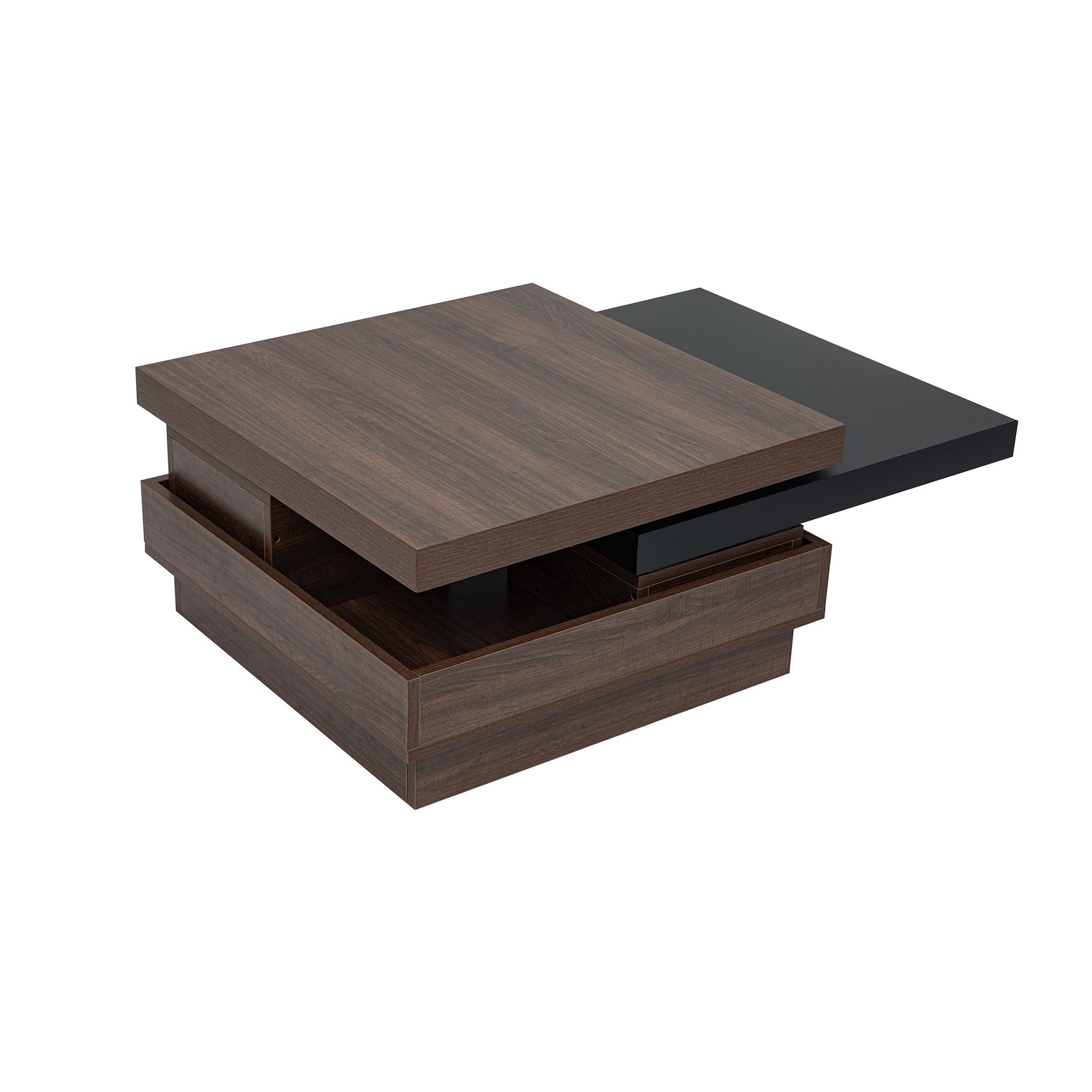 Rotatable Top Coffee Table, Modern Square Coffee Table With Wood Grain Design, 1 Hidden Storage Space For Living Room