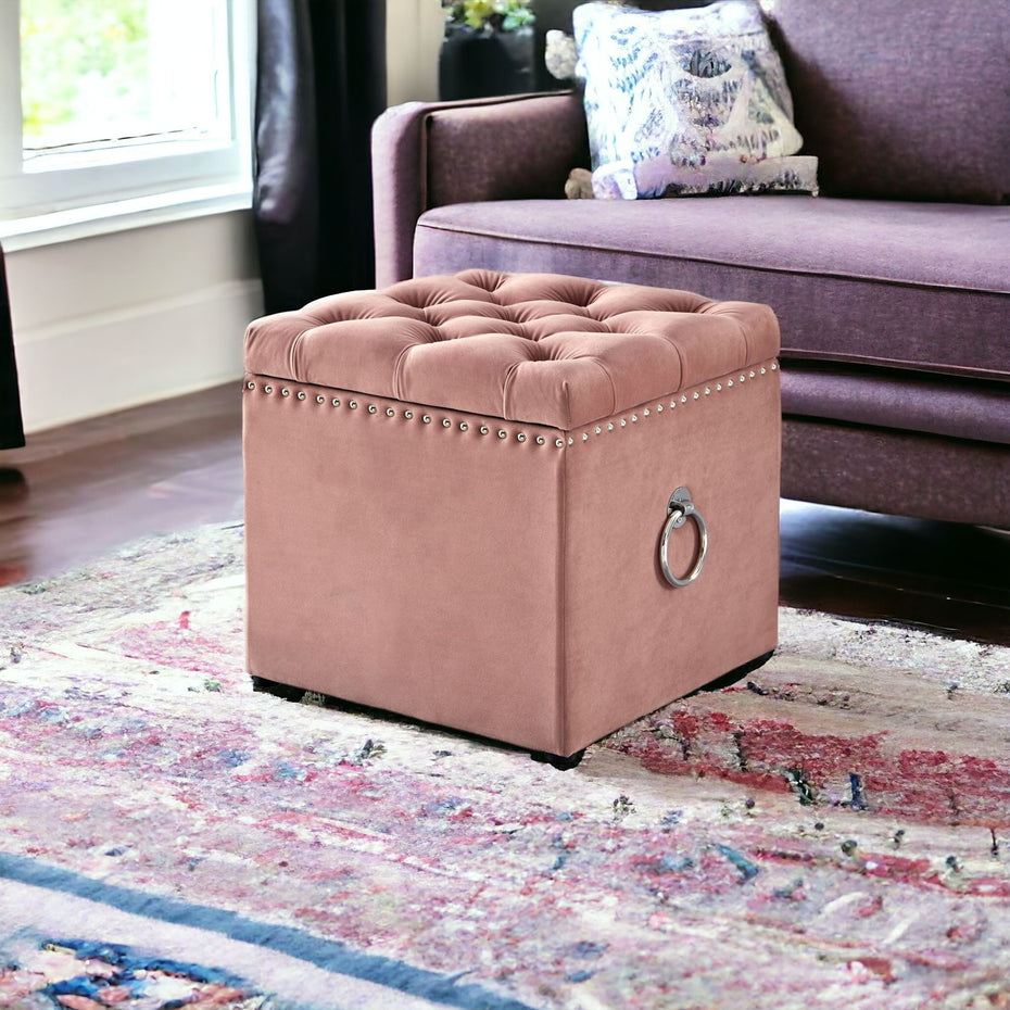 Velvet Tufted Storage - Black / Blush