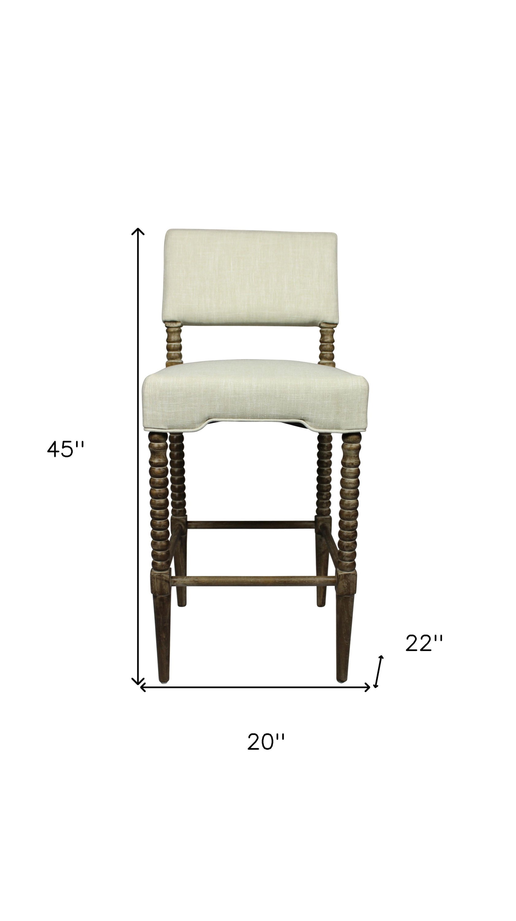 Solid Wood Bar Height Bar Chair - Off White / Brown