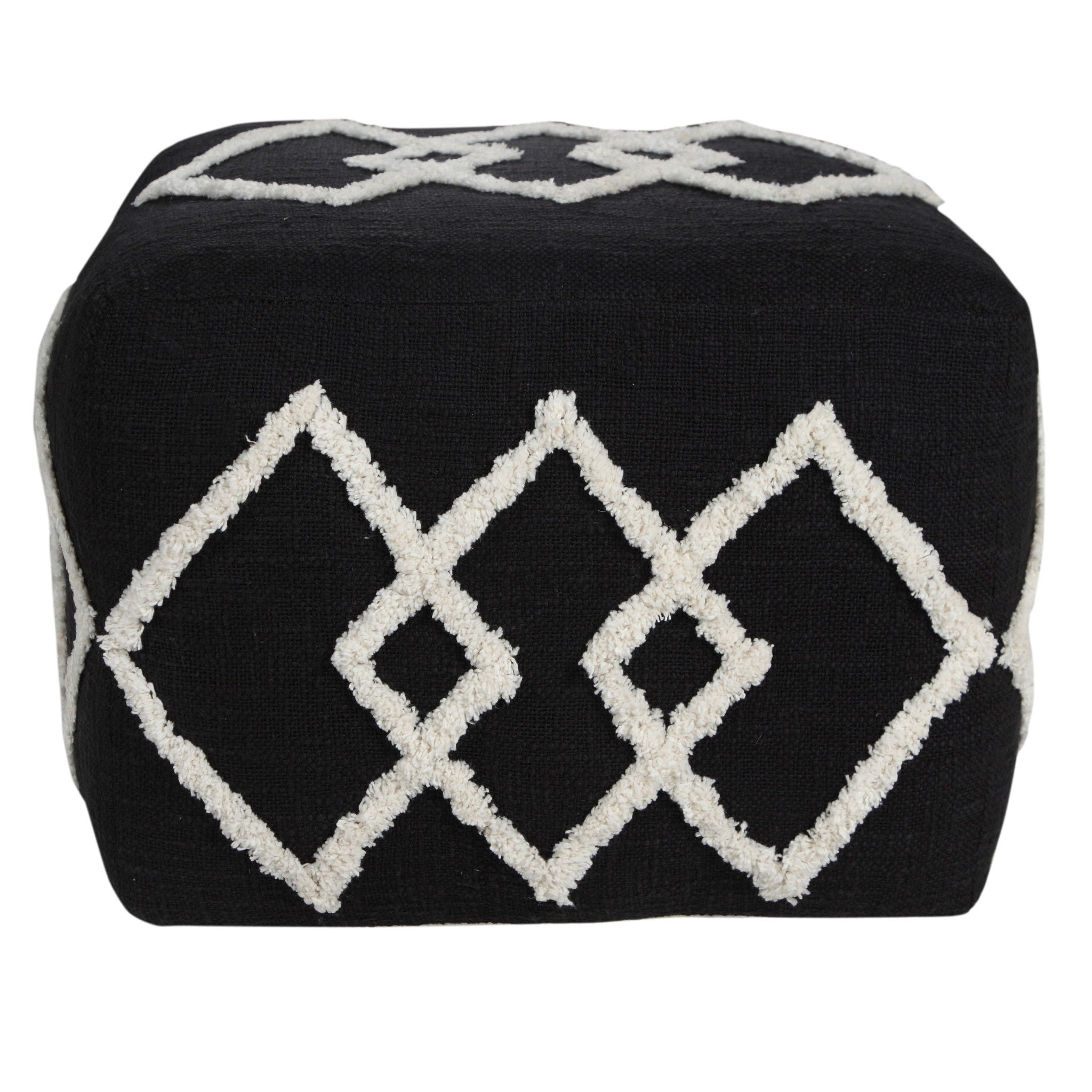 Square Cotton Ottoman - Black