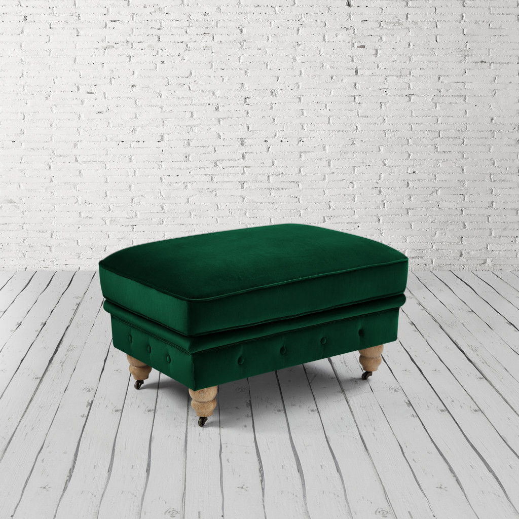 Velvet Rolling Tufted Cocktail Ottoman - Hunter Green / Natural