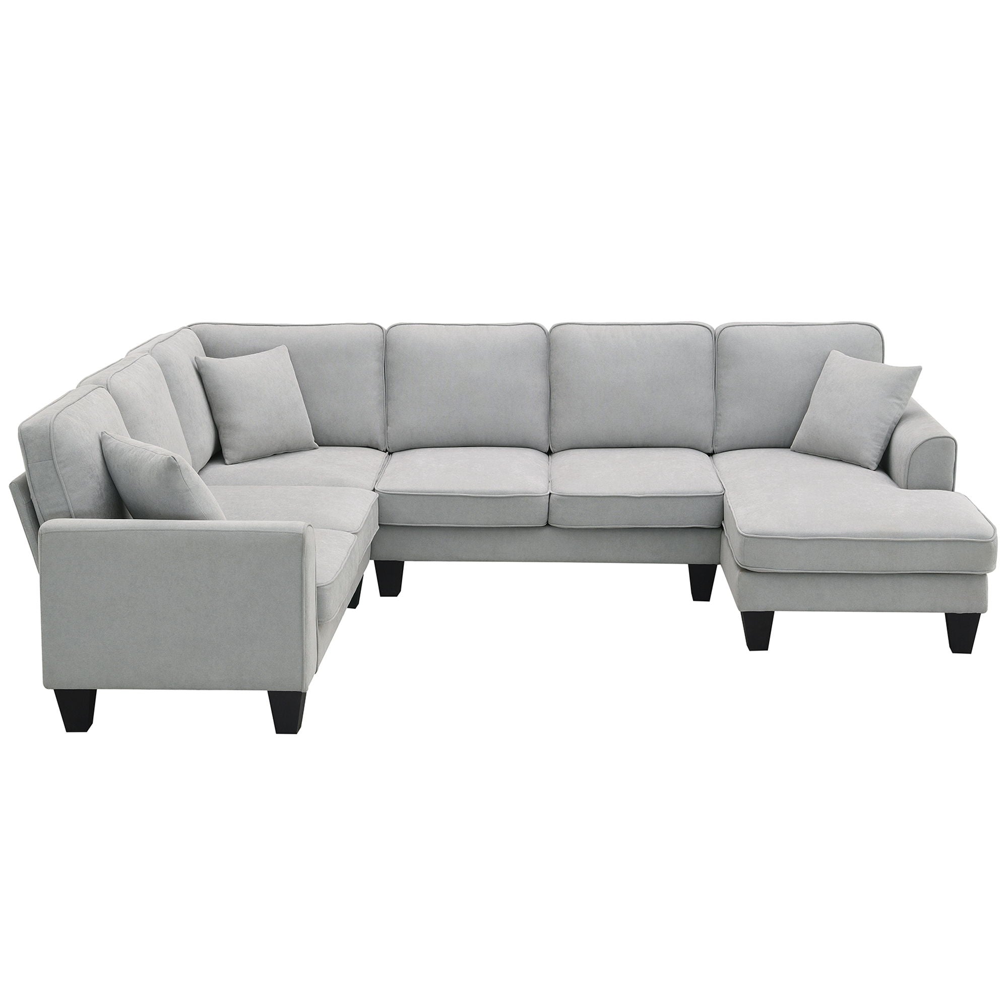 Modern U Shape Sectional Sofa, 7 Seat Fabric Sectional Sofa Set With 3 Pillows Included For Living Room, Apartment, Office