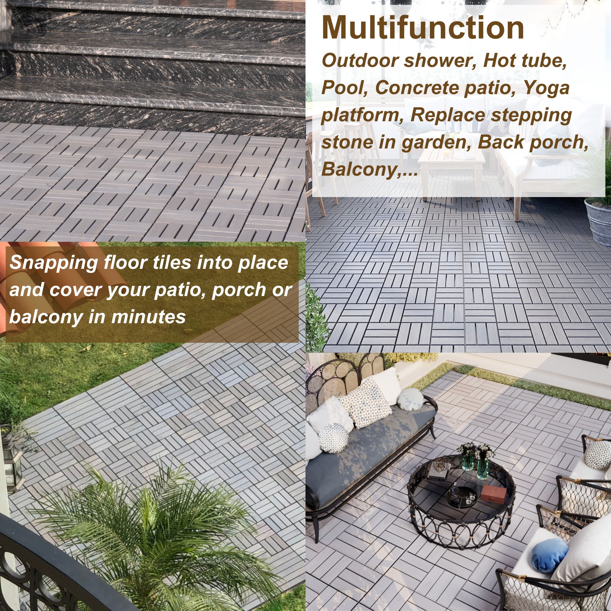 Interlocking Deck Tiles Checker Pattern, Square Acacia Hardwood Outdoor Flooring For Patio, Bancony, Pool Side