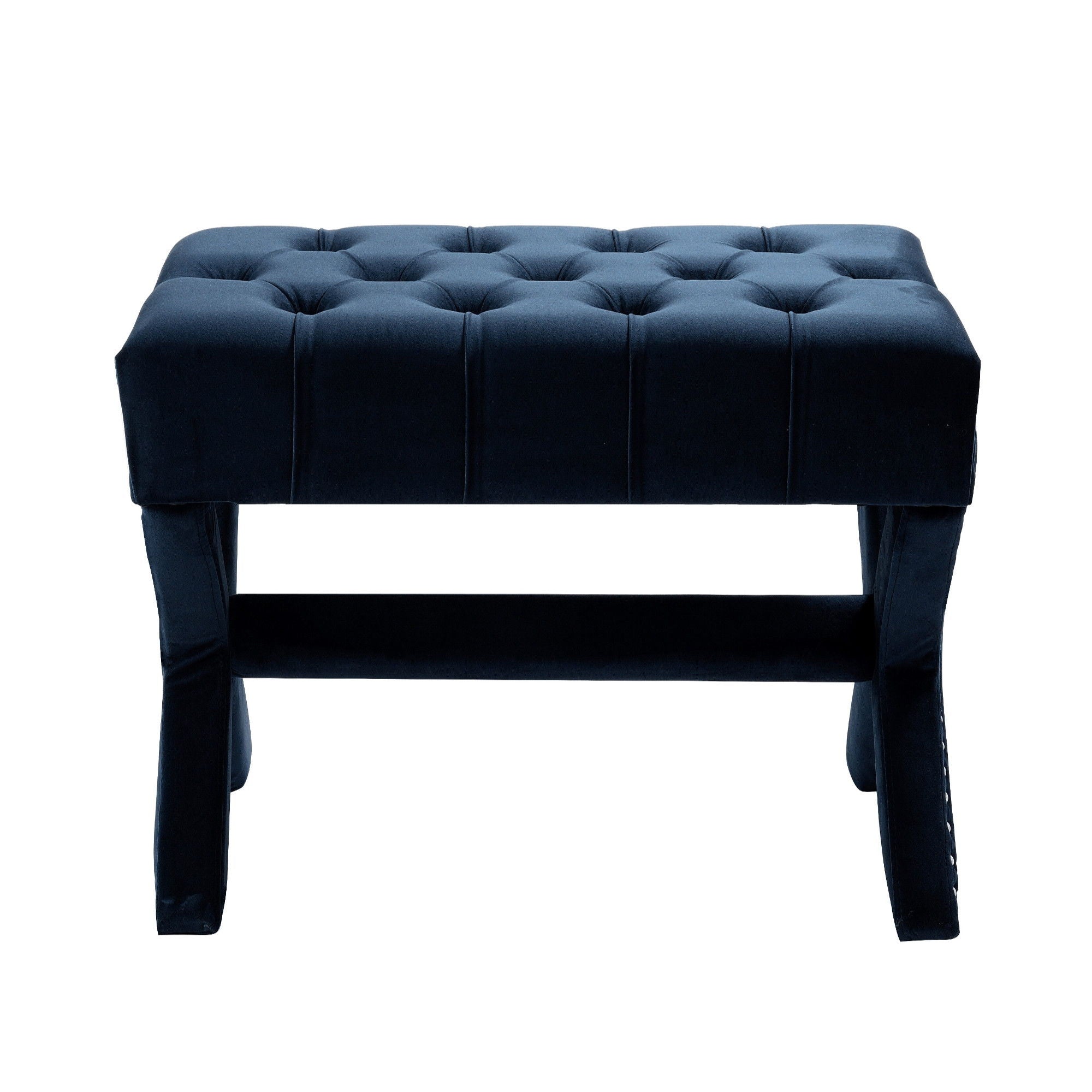 Velvet Tufted Ottoman - Navy Blue