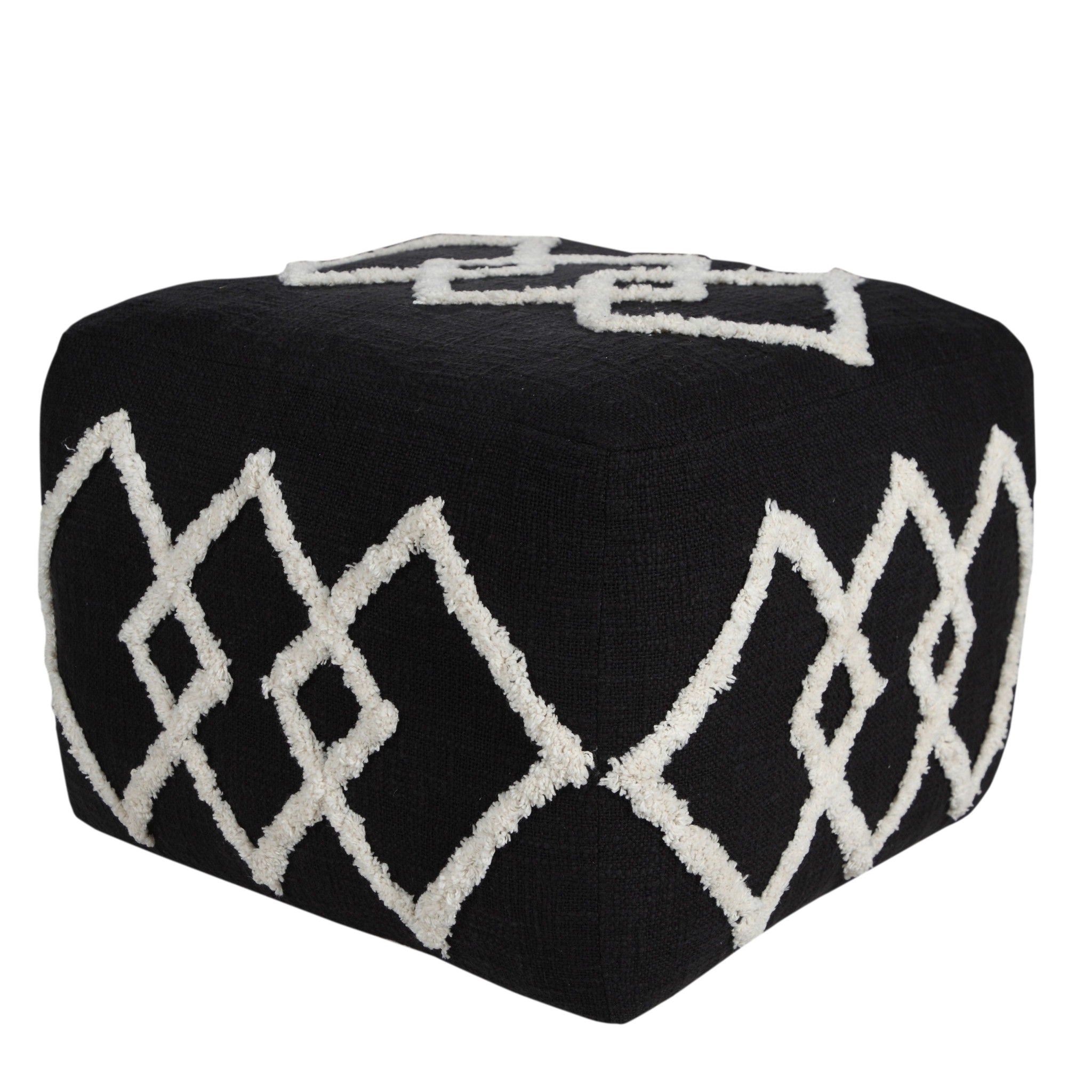 Square Cotton Ottoman - Black