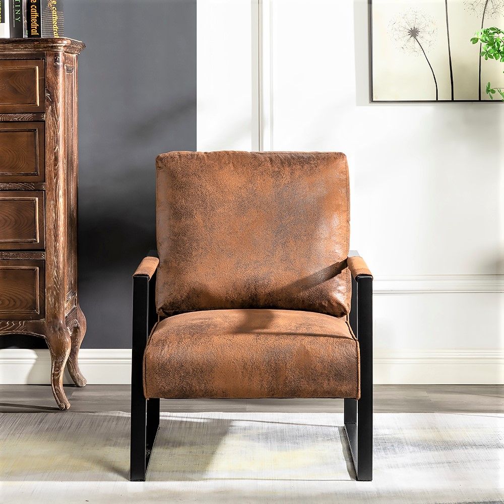 Classic Mid Century Modern Accent Chair With Durable Square Metal Frame, Armchair