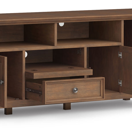 Amherst - Wide TV Media Stand - Rustic Natural Aged Brown by Simpli-Home | Bel Furniture