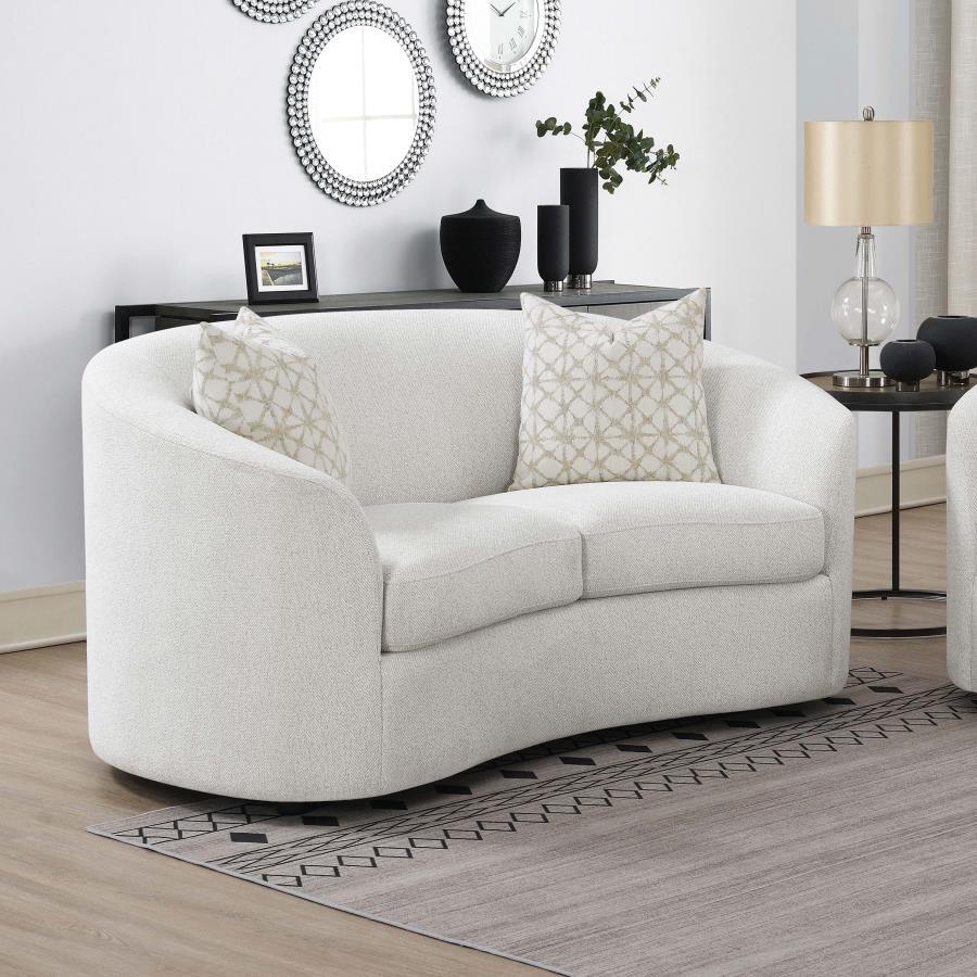 Rainn - Boucle Upholstered Sloped Arm Loveseat - Latte by CoasterEssence | Bel Furniture