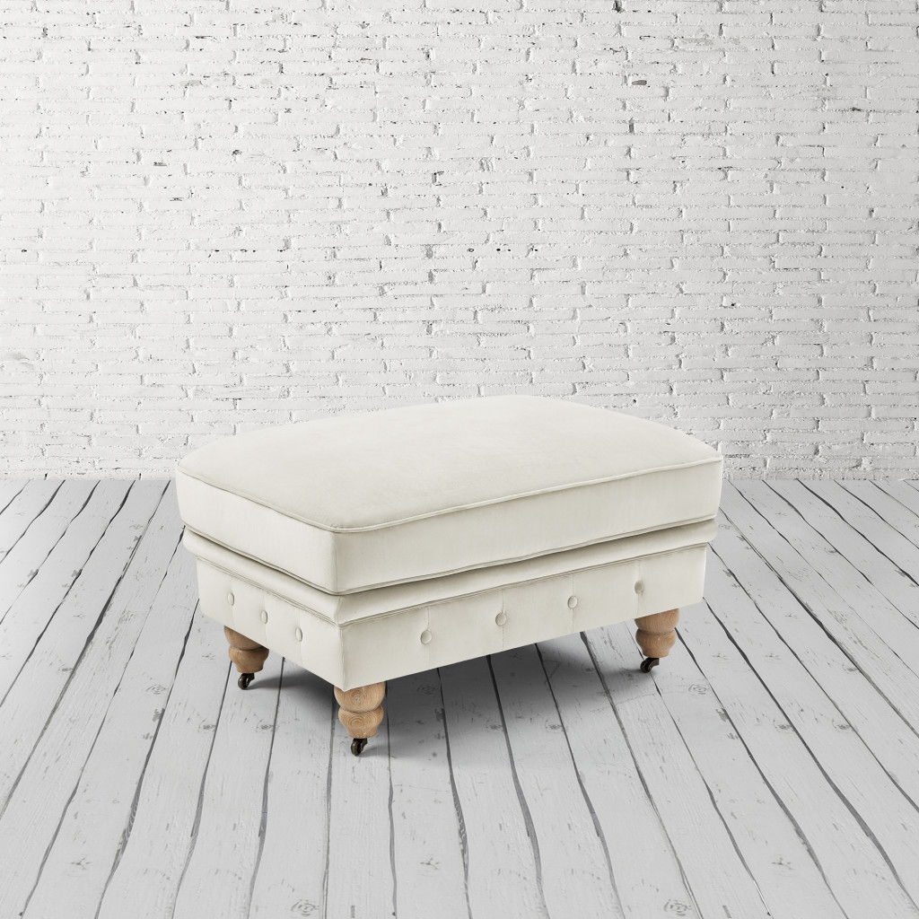 Velvet And Natural Rolling Tufted Cocktail Ottoman - Beige