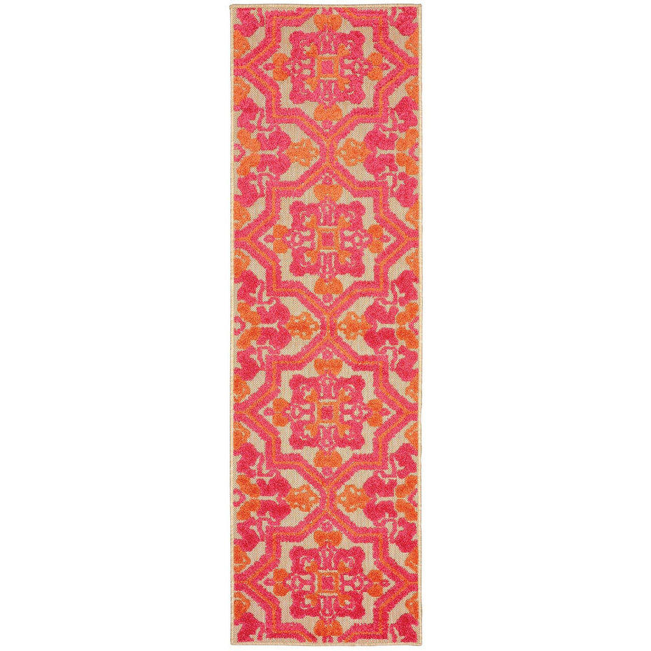 8' Runner Moroccan Indoor / Outdoor Area Rug - Pink / Orange