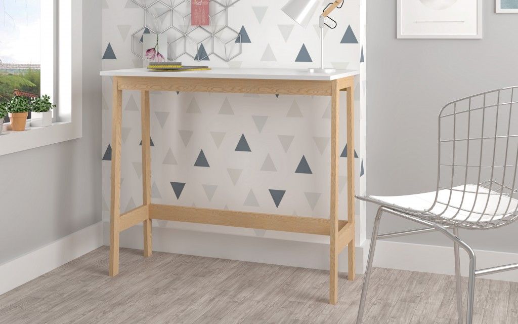 Modern Narrow Table Desk - Natural / White