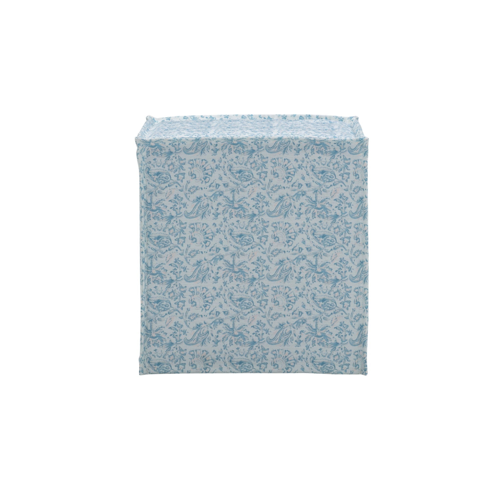 Linen Floral Ottoman - Blue