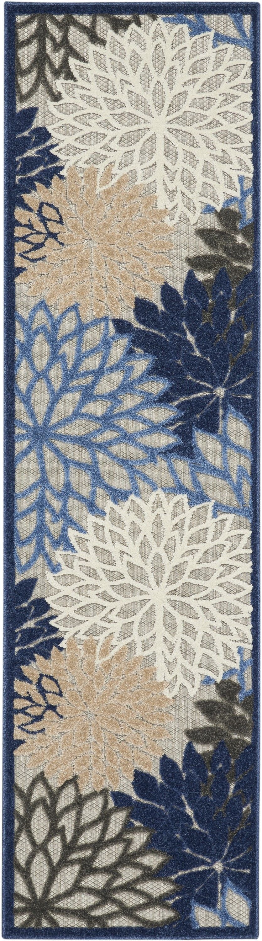 2' X 6' Floral Indoor Outdoor Area Rug - Blue