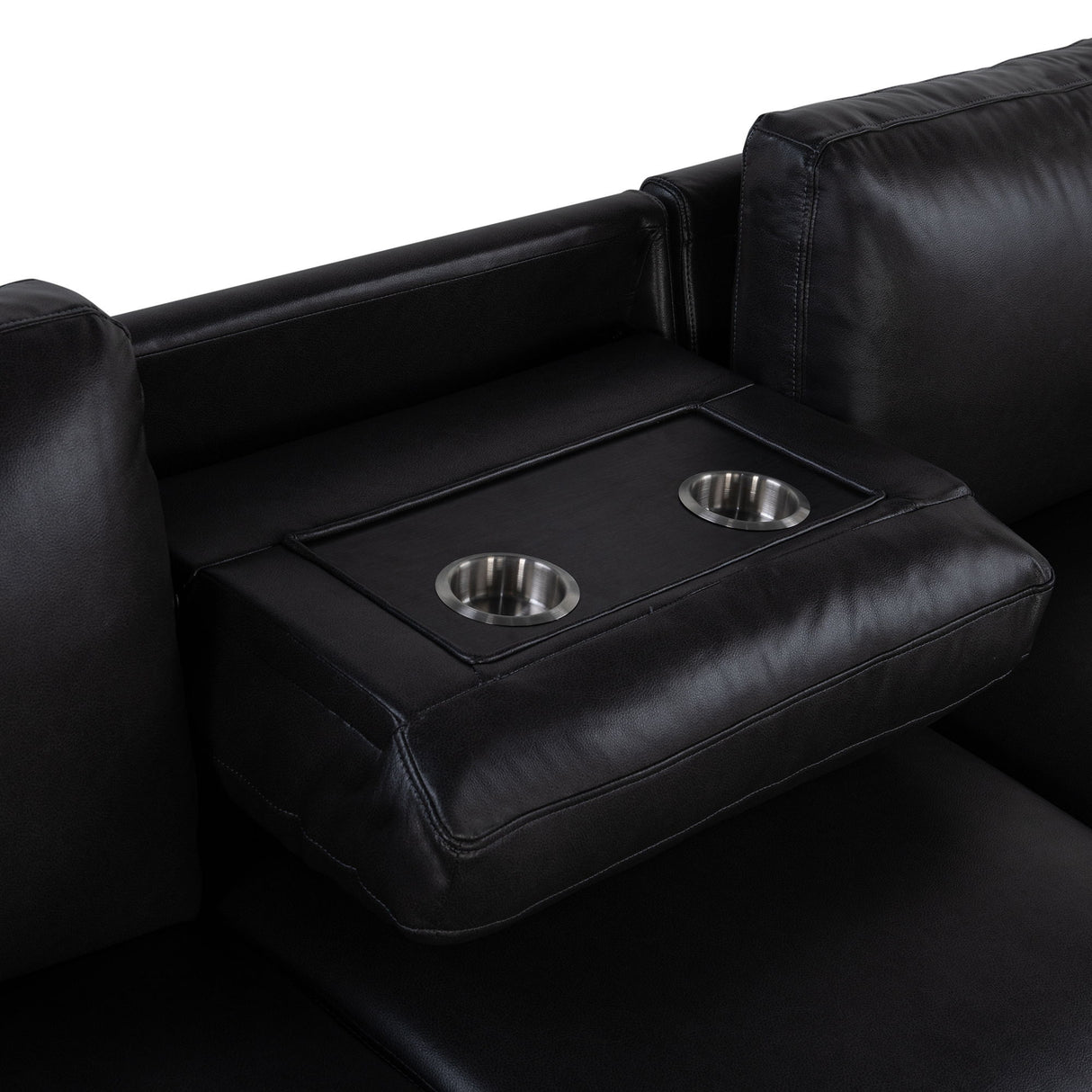 Montero - Sofa With Pull Out Bed, Drop Down Table, USB And Cup Holders, Storage Chaise - Charcoal Black