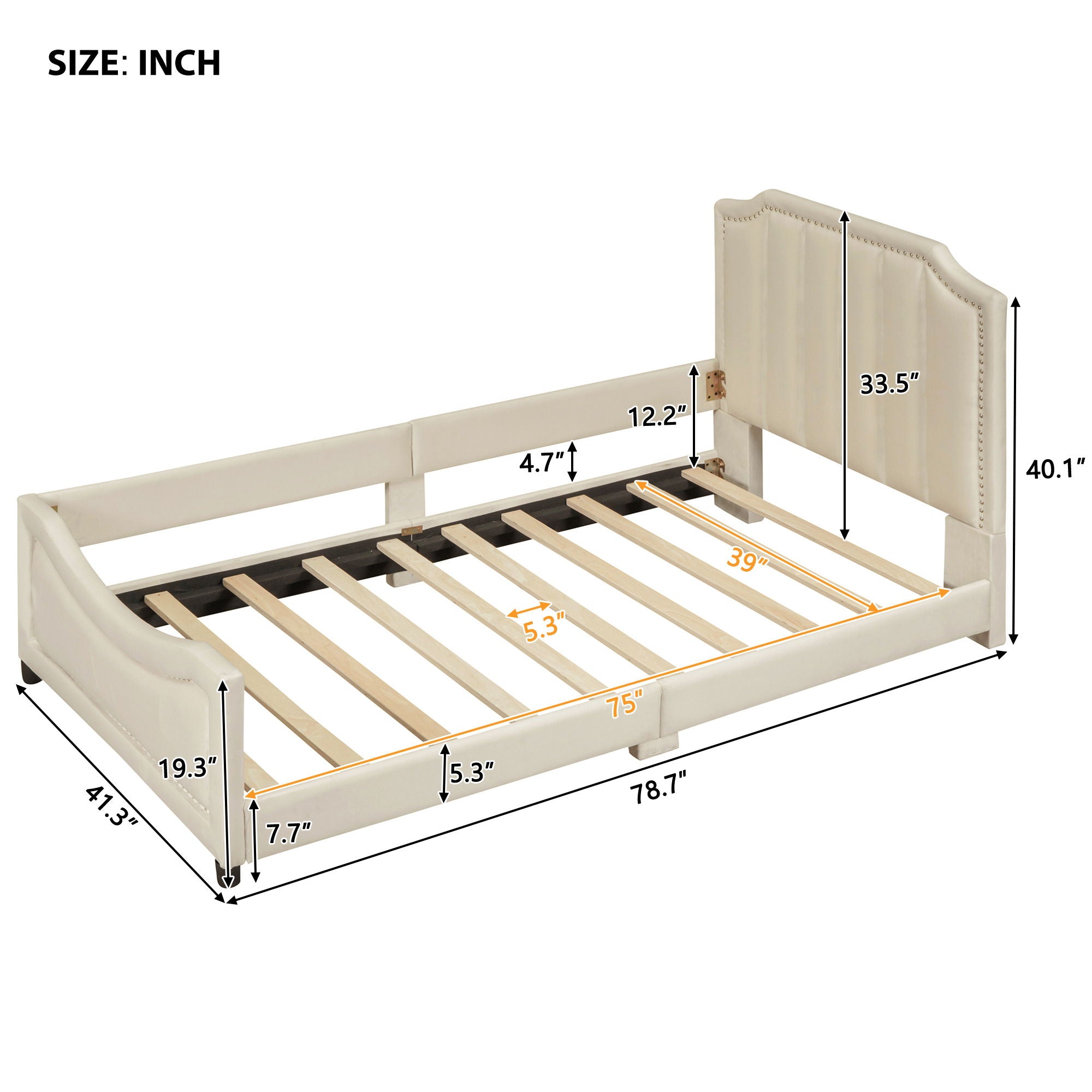 Upholstered Daybed With Classic Stripe Shaped Headboard