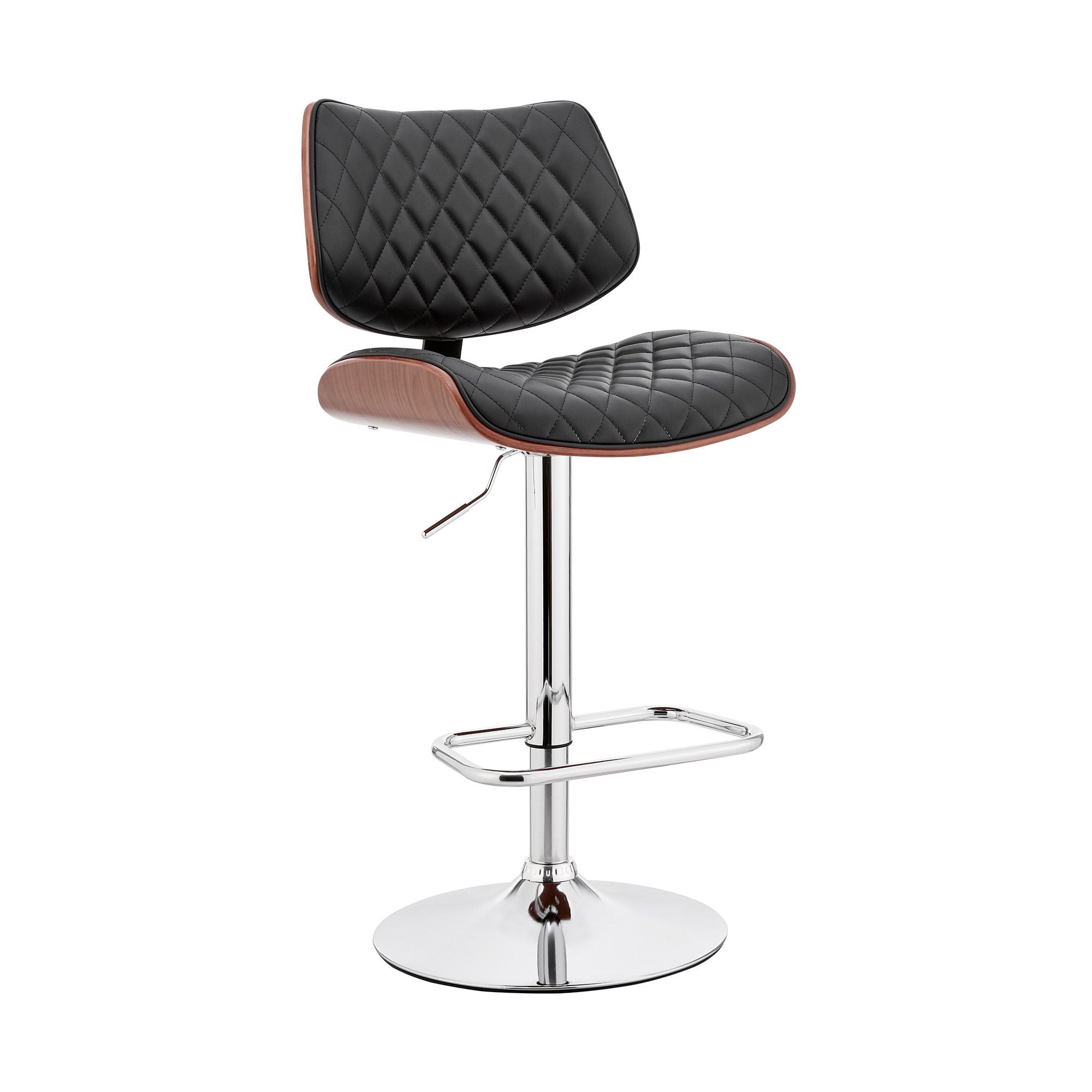 45" Faux Leather Swivel Low Back Adjustable Height Bar Chair - Black / Silver