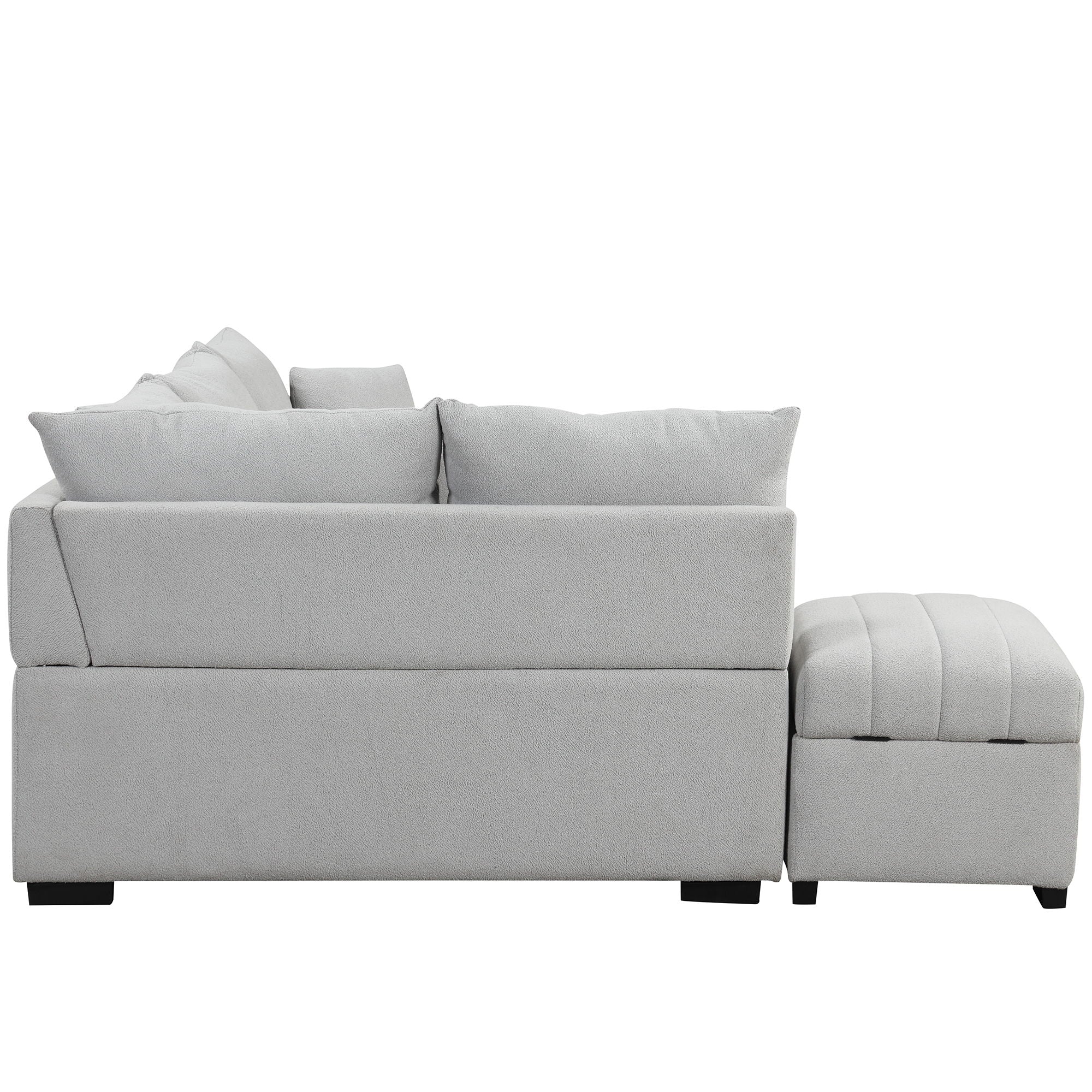 L-Shaped Sectional Pull Out Sofa Bed Sleeper Sofa With Two USB Ports, Two Power Sockets And A Movable Storage Ottoman