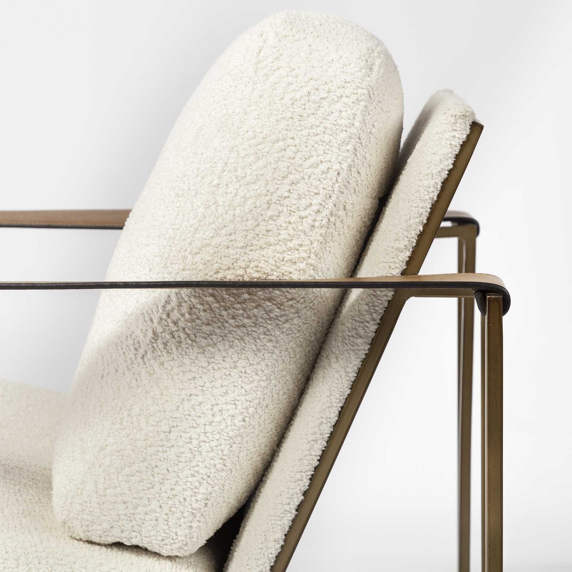 Wood Linen Arm Chair - Cream / Brown