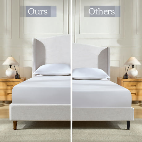 Hannah - Upholstered Wingback Bed Size / Tall Headboard Upholstered King Bed / Premium Textured Look / Minimalist Designs /…