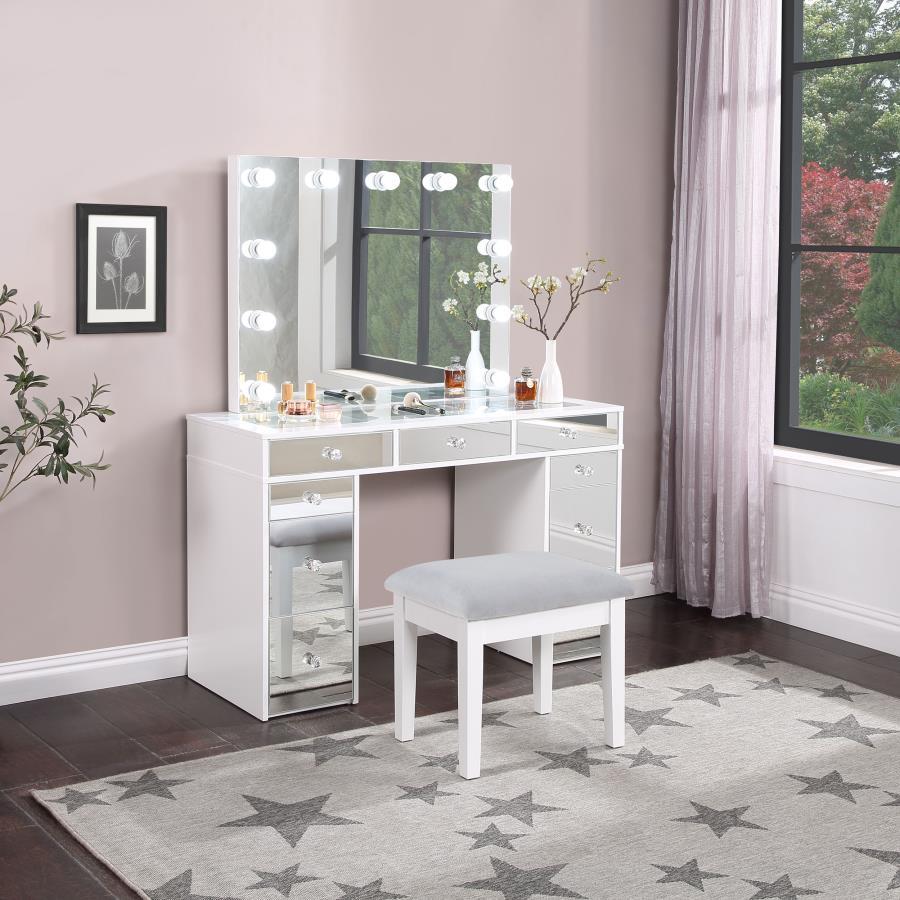 Regina - Makeup Vanity Table Set With Lighting - White by Coaster Fine Furniture | Bel Furniture