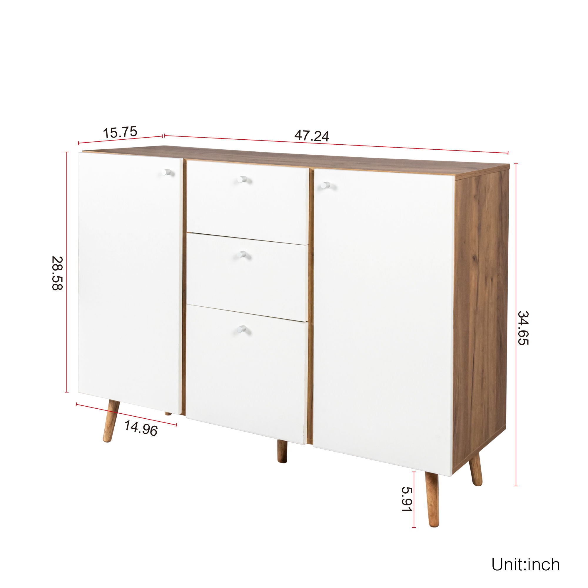 Sideboard Buffet Cabinet With 3 Drawers & 2 Doors, Buffet Cabinet With Adjustable Shelves For For Living Room Dining Room Hallway, Kitchen - White