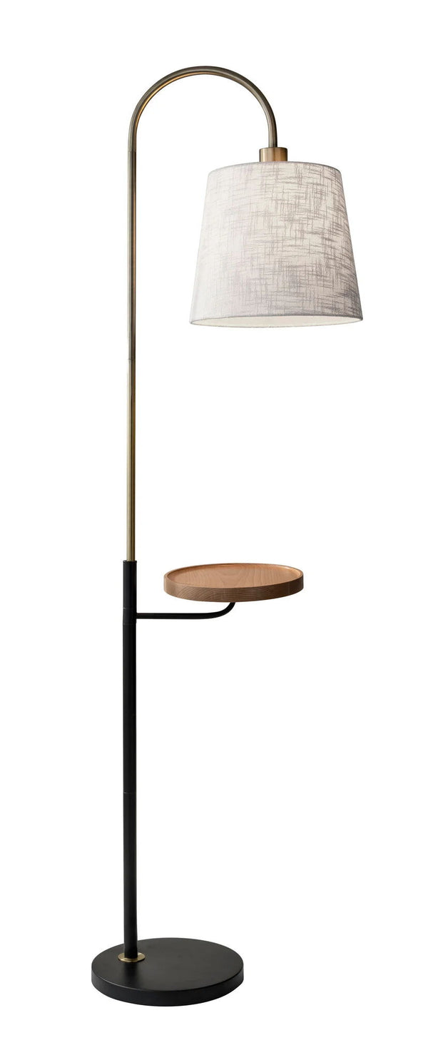 Tray Table Floor Lamp With White Solid Color Empire Shade - Brass