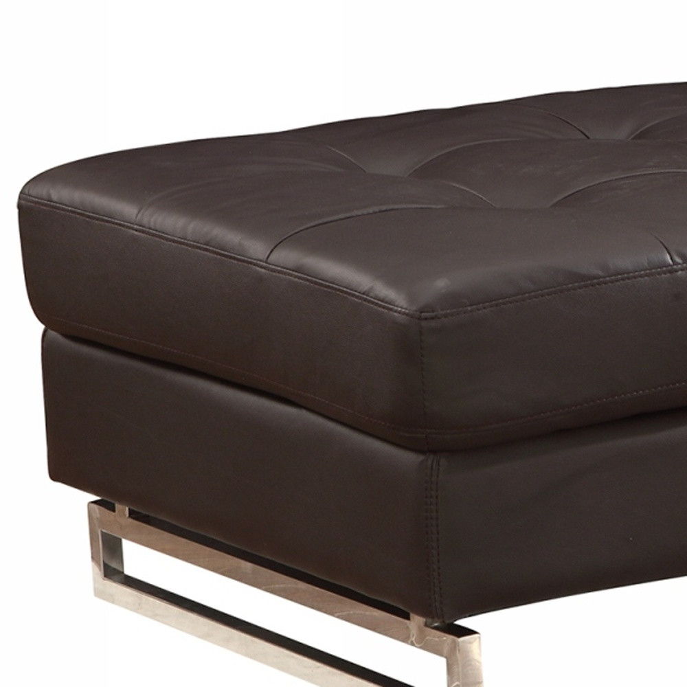 Faux Leather Ottoman - Brown / Gold