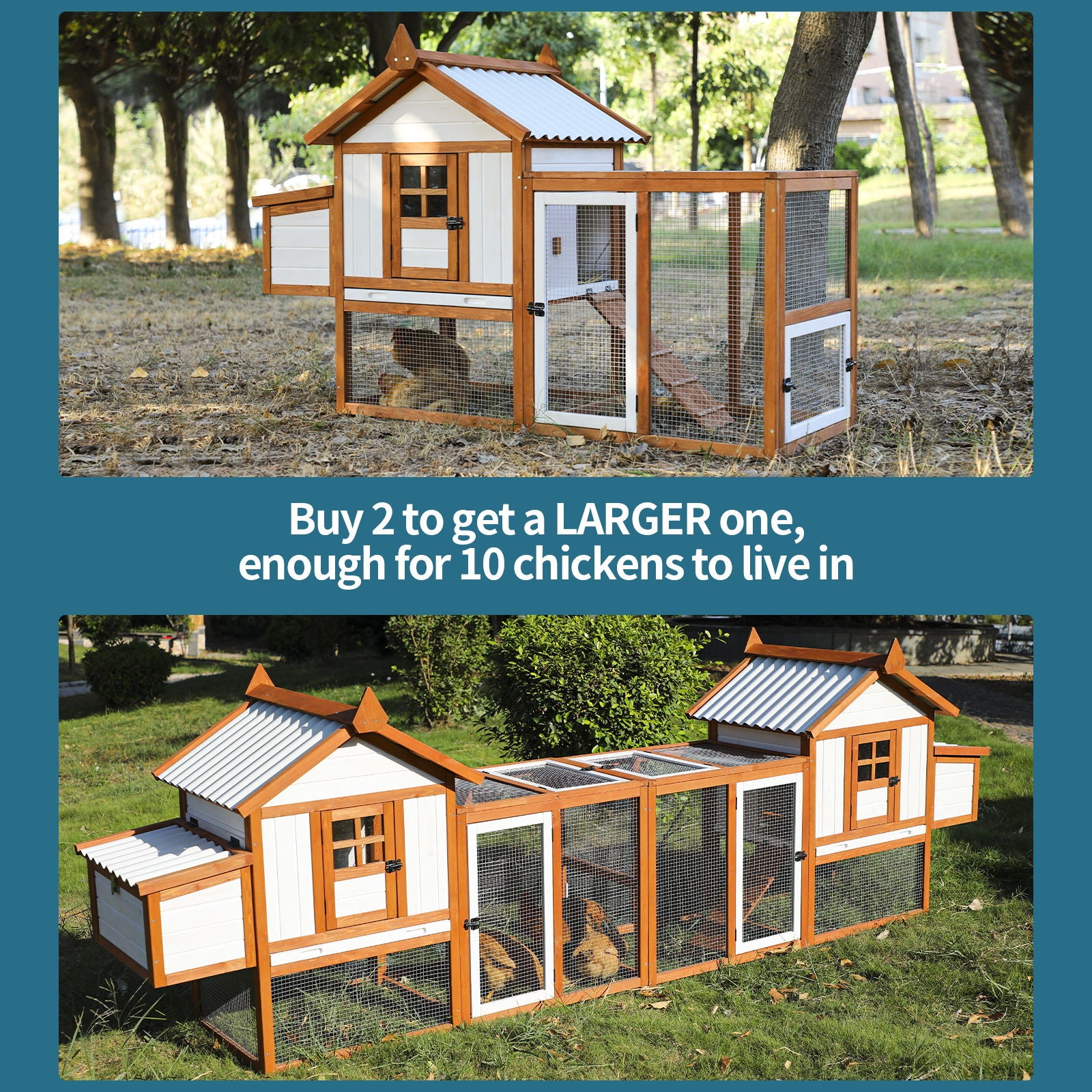 Weatherproof Outdoor Chicken Coop With Nesting Box, Hen House With Removable Bottom For Easy Cleaning, Poultry Cage, Rabbit Hutch, Wood Duck House - Brown / White