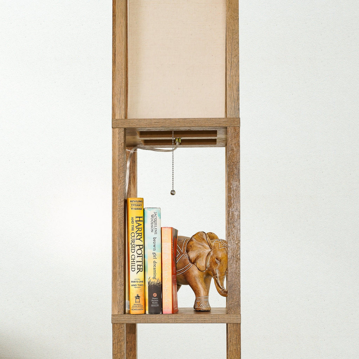 Pinnacle - Shelf Floor Lamp For Bedroom / Living Room, Long Shade - Natural Wood / White by Ashcroft Furniture | Bel Furniture