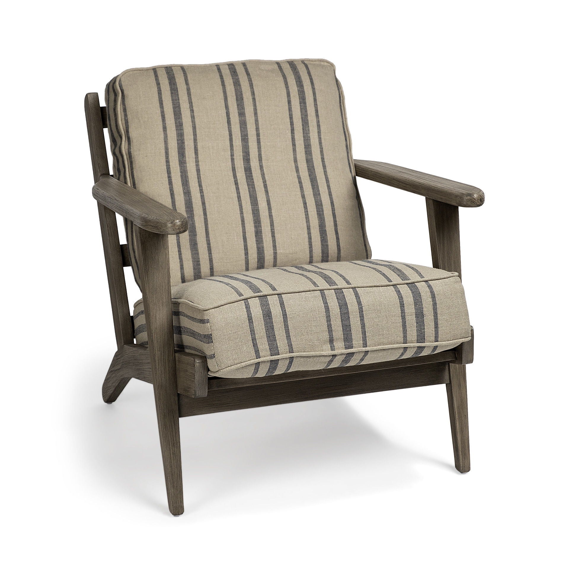 Striped Fabric Wrapped Accent Chair With Wooden Frame - Light Brown